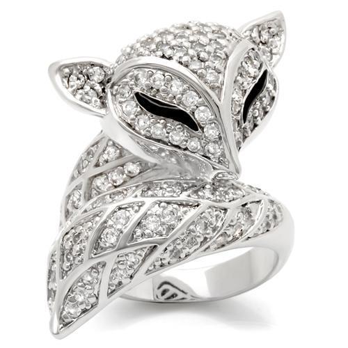 JCE2185 Rhodium Brass Ring with AAA Grade CZ  in Clear